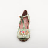 Daisy Embroidered T-Straps (Green)