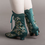 Flora Embroidered Boots (Emerald Green)